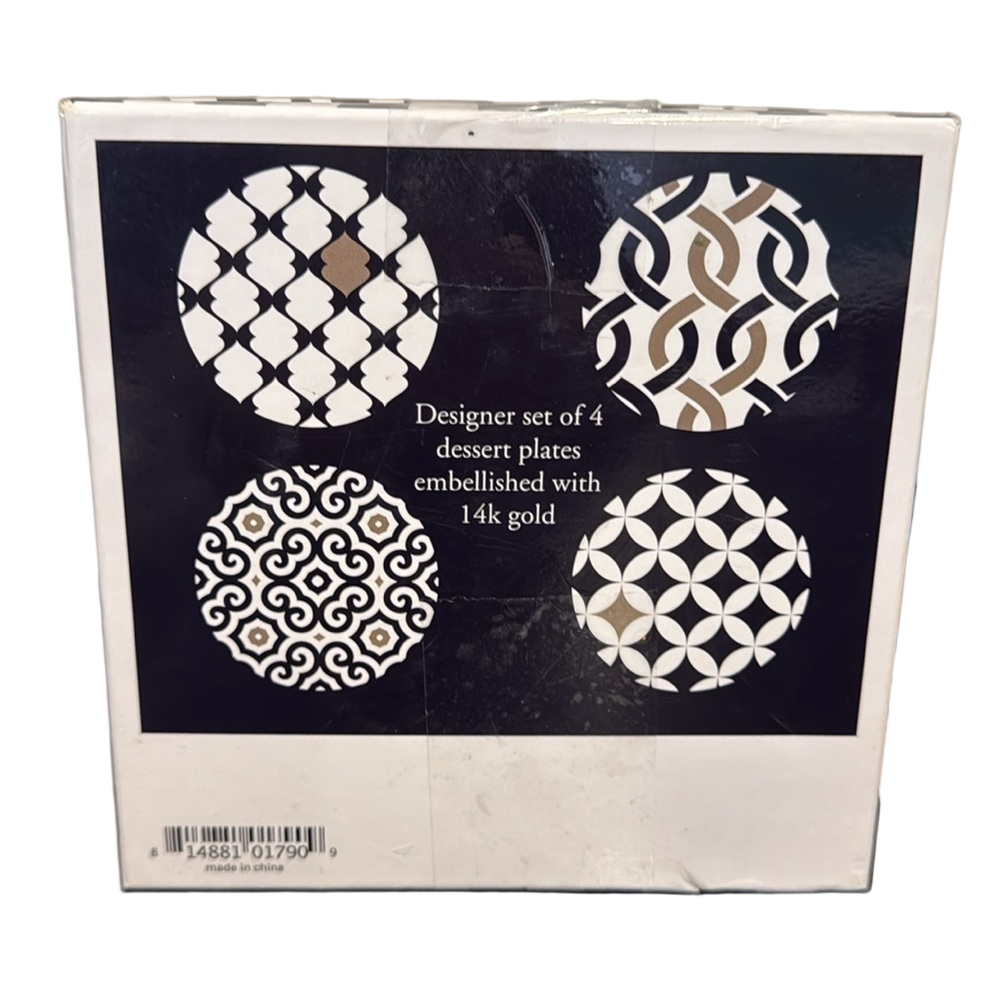 Neiman Marcus Black Gold Dessert Plates Set 4 New